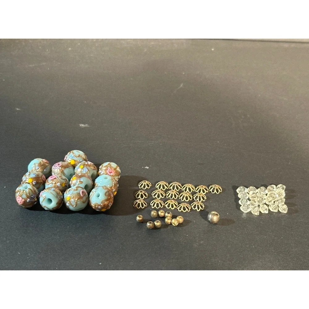 Vintage Murano Style Venetian Wedding Cake Lampwork Rose Beads Lot 54pc